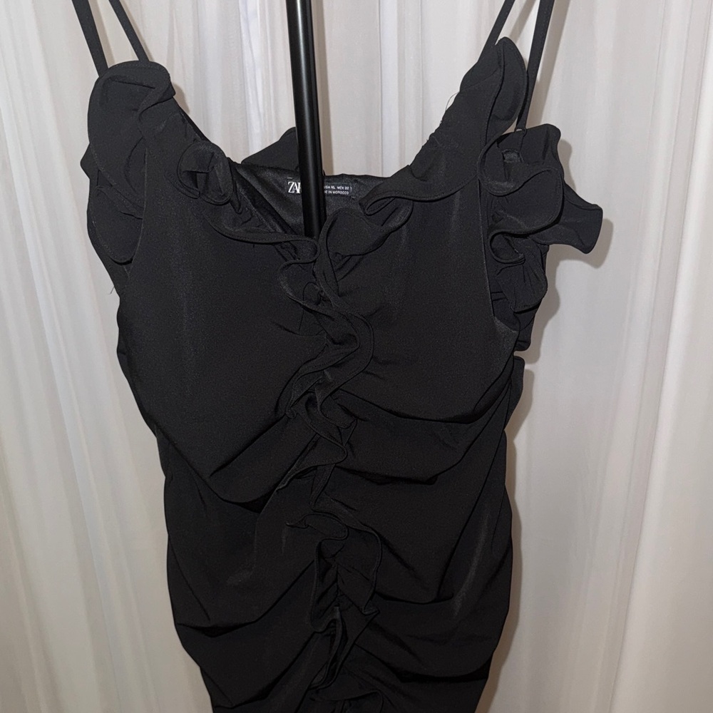 Zara Black Ruffled Ruched Mini Dress - Picture 5 of 5